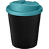 Americano® Espresso Eco 250 ml kahvimuki kierrätetystä materiaalista läikkymistä estävällä kannella, aqua-blue, musta liikelahja logopainatuksella