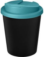 Americano® Espresso Eco 250 ml kahvimuki kierrätetystä materiaalista. Läikkymätön kansi., aqua-blue, musta liikelahja logopainatuksella