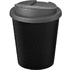 Americano® Espresso Eco 250 ml kahvimuki kierrätetystä materiaalista. Läikkymätön kansi., harmaa, musta liikelahja logopainatuksella