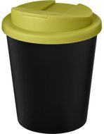 Americano® Espresso Eco 250 ml kahvimuki kierrätetystä materiaalista. Läikkymätön kansi., musta, kalkinvihreä liikelahja logopainatuksella