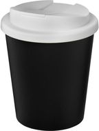 Americano® Espresso Eco 250 ml kahvimuki kierrätetystä materiaalista. Läikkymätön kansi., valkoinen, musta liikelahja logopainatuksella