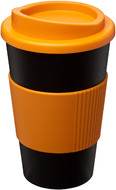 Americano® 350 ml eristetty muki oterenkaalla, musta, oranssi liikelahja logopainatuksella