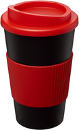 Americano® 350 ml eristetty muki oterenkaalla, musta, punainen liikelahja logopainatuksella