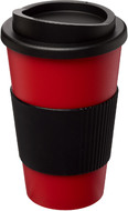 Americano® 350 ml eristetty muki oterenkaalla, musta, punainen liikelahja logopainatuksella