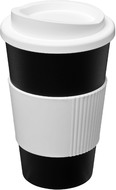Americano® 350 ml eristetty muki oterenkaalla, valkoinen, musta liikelahja logopainatuksella