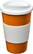 Americano® 350 ml eristetty muki oterenkaalla, valkoinen, oranssi liikelahja logopainatuksella