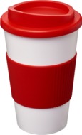 Americano® 350 ml eristetty muki oterenkaalla, valkoinen, punainen liikelahja logopainatuksella