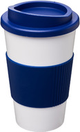 Americano® 350 ml eristetty muki oterenkaalla, valkoinen, sininen liikelahja logopainatuksella