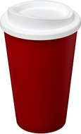 Americano® 350 ml eristetty muki, valkoinen, punainen liikelahja logopainatuksella