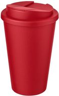 Americano® 350 ml muki, läikyttämätön kansi, punainen liikelahja logopainatuksella
