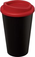 Americano® 350 ml:n eristetty kahvimuki, musta, punainen liikelahja logopainatuksella