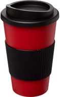 Americano® 350 ml:n eristetty kahvimuki ottimella, musta, punainen liikelahja logopainatuksella