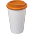 Americano® 350 ml:n eristetty kahvimuki, valkoinen, oranssi liikelahja logopainatuksella