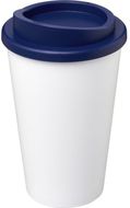 Americano® 350 ml:n eristetty kahvimuki, valkoinen, sininen liikelahja logopainatuksella