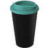 Americano® Eco -kahvimuki kierrätetystä materiaalista, 350 ml, aqua-blue, musta liikelahja logopainatuksella