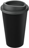 Americano® Eco -kahvimuki kierrätetystä materiaalista, 350 ml, harmaa, musta liikelahja logopainatuksella
