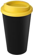 Americano® Eco -kahvimuki kierrätetystä materiaalista, 350 ml, keltainen, musta liikelahja logopainatuksella