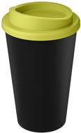Americano® Eco -kahvimuki kierrätetystä materiaalista, 350 ml, musta, kalkinvihreä liikelahja logopainatuksella