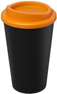Americano® Eco -kahvimuki kierrätetystä materiaalista, 350 ml, musta, oranssi liikelahja logopainatuksella