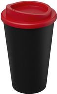 Americano® Eco -kahvimuki kierrätetystä materiaalista, 350 ml, musta, punainen liikelahja logopainatuksella