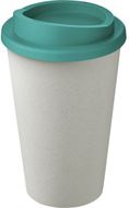 Americano® Eco -kahvimuki kierrätetystä materiaalista, 350 ml, valkoinen, aqua-blue liikelahja logopainatuksella