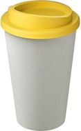 Americano® Eco -kahvimuki kierrätetystä materiaalista, 350 ml, valkoinen, keltainen liikelahja logopainatuksella