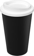 Americano® Eco -kahvimuki kierrätetystä materiaalista, 350 ml, valkoinen, musta liikelahja logopainatuksella