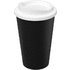 Americano® Eco -kahvimuki kierrätetystä materiaalista, 350 ml, valkoinen, musta liikelahja logopainatuksella