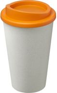 Americano® Eco -kahvimuki kierrätetystä materiaalista, 350 ml, valkoinen, oranssi liikelahja logopainatuksella