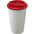 Americano® Eco -kahvimuki kierrätetystä materiaalista, 350 ml, valkoinen, punainen liikelahja logopainatuksella