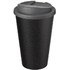Americano® Eco -kahvimuki kierrätetystä materiaalista, läikyttämätön, 350 ml, harmaa, musta liikelahja logopainatuksella