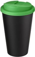 Americano® Eco -kahvimuki kierrätetystä materiaalista, läikyttämätön, 350 ml, musta, vihreä liikelahja logopainatuksella