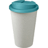 Americano® Eco -kahvimuki kierrätetystä materiaalista, läikyttämätön, 350 ml, valkoinen, aqua-blue liikelahja logopainatuksella
