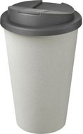 Americano® Eco -kahvimuki kierrätetystä materiaalista, läikyttämätön, 350 ml, valkoinen, harmaa liikelahja logopainatuksella