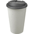 Americano® Eco -kahvimuki kierrätetystä materiaalista, läikyttämätön, 350 ml, valkoinen, harmaa liikelahja logopainatuksella