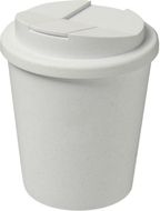 Americano® Espresso 250 ml kahvimuki kierrätetystä materiaalista läikkymiseltä estävällä kannella, valkoinen, musta liikelahja logopainatuksella