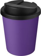 Americano® Espresso 250 ml kahvimuki kierrätetystä materiaalista läikkymiseltä estävällä kannella, violetti, musta liikelahja logopainatuksella