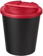 Americano® Espresso 250 ml muki, läikyttämätön kansi, musta, punainen liikelahja logopainatuksella