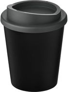 Americano® Espresso Eco 250 ml juomamuki kierrätetystä materiaalista, harmaa, musta liikelahja logopainatuksella