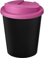 Americano® Espresso Eco 250 ml kahvimuki kierrätetystä materiaalista läikkymistä estävällä kannella, musta, purppura liikelahja logopainatuksella