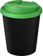 Americano® Espresso Eco 250 ml kahvimuki kierrätetystä materiaalista läikkymistä estävällä kannella, musta, vihreä liikelahja logopainatuksella