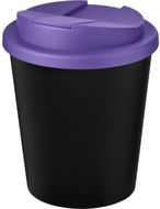 Americano® Espresso Eco 250 ml kahvimuki kierrätetystä materiaalista läikkymistä estävällä kannella, musta, violetti liikelahja logopainatuksella