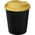 Americano® Espresso Eco 250 ml kahvimuki kierrätetystä materiaalista. Läikkymätön kansi., keltainen, musta liikelahja logopainatuksella