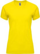 Bahrain naisten lyhythihainen urheilu-t-paita, keltainen liikelahja logopainatuksella