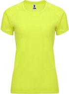 Bahrain naisten lyhythihainen urheilu-t-paita, neon-keltainen liikelahja logopainatuksella