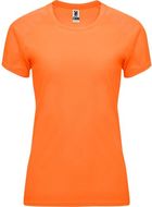 Bahrain naisten lyhythihainen urheilu-t-paita, neon-oranssi liikelahja logopainatuksella