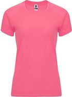 Bahrain naisten lyhythihainen urheilu-t-paita, neon-vaaleanpunainen liikelahja logopainatuksella