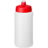 Baseline® Plus 500 ml -pullo urheilukannella, läpikuultava-valkoinen, punainen liikelahja logopainatuksella