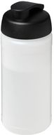 Baseline® Plus 500 ml läppäkantinen urheilujuomapullo, läpikuultava-valkoinen, musta liikelahja logopainatuksella