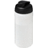 Baseline® Plus 500 ml läppäkantinen urheilujuomapullo, läpikuultava-valkoinen, musta liikelahja logopainatuksella